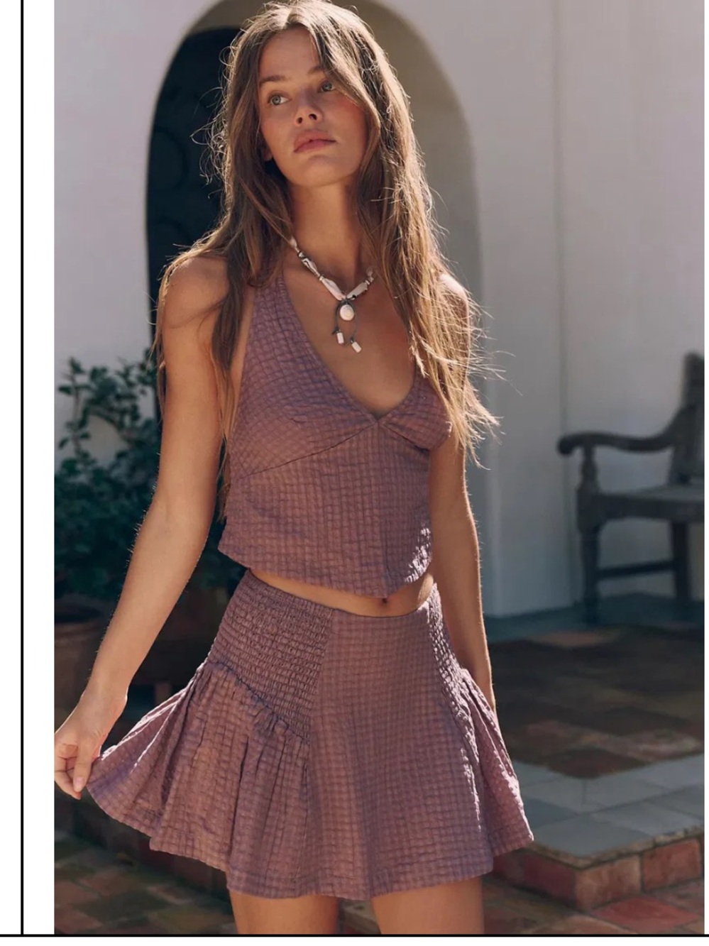 free-est - Drew Pucker Check Skirt